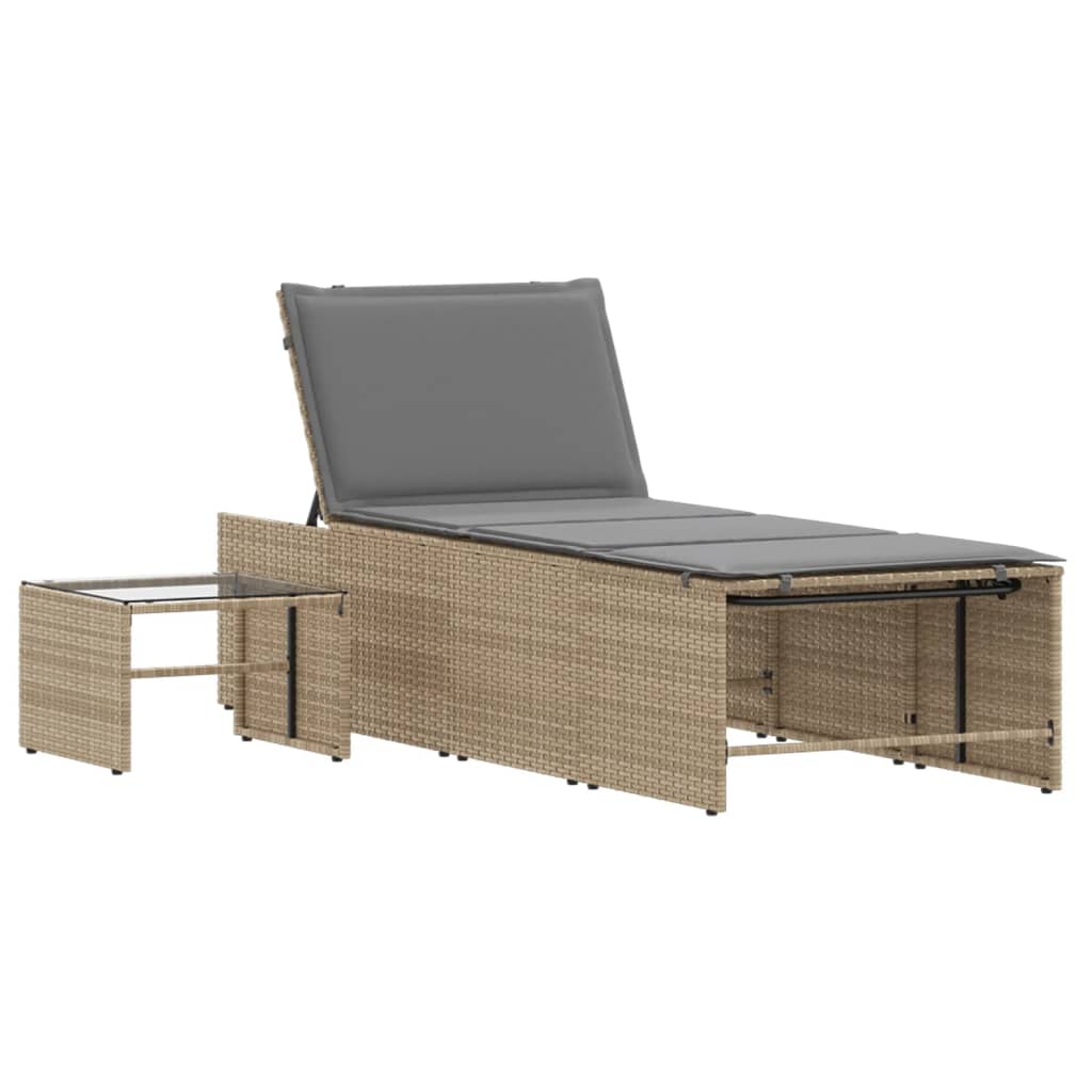 liggestole 2 stk. med bord beige polyrattan
