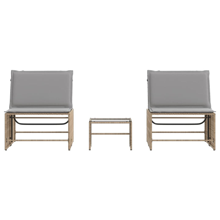 liggestole 2 stk. med bord beige polyrattan