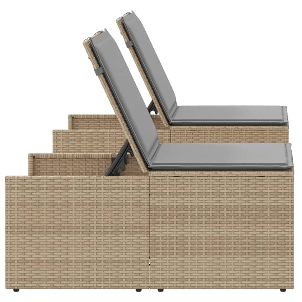 liggestole 2 stk. med bord beige polyrattan