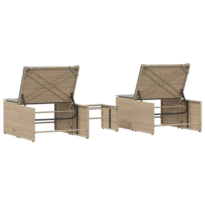 liggestole 2 stk. med bord beige polyrattan