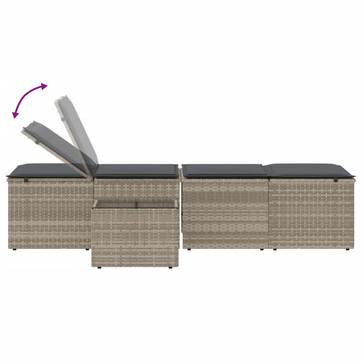 liggestole 2 stk. med bord lysegrå polyrattan