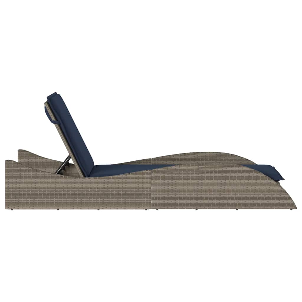 liggestol med hynde grå 60x205x73 cm polyrattan