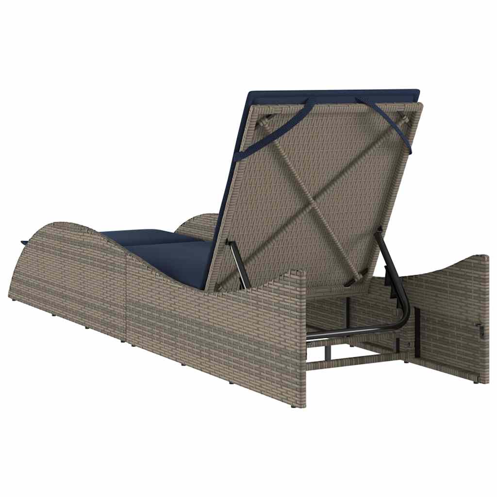liggestol med hynde grå 60x205x73 cm polyrattan