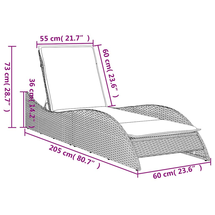 liggestol med hynde brun 60x205x73 cm polyrattan