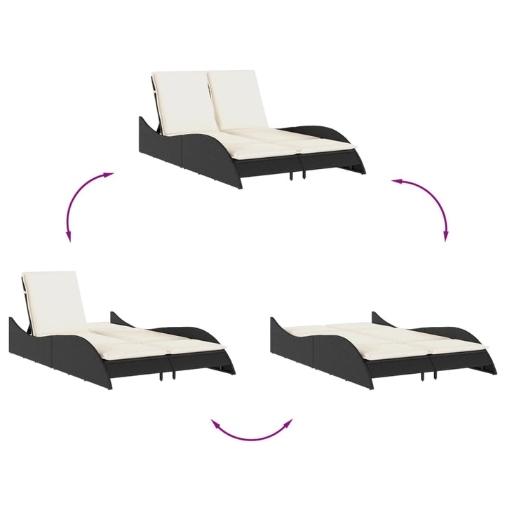 liggestol med hynder 114x205x73 cm polyrattan sort