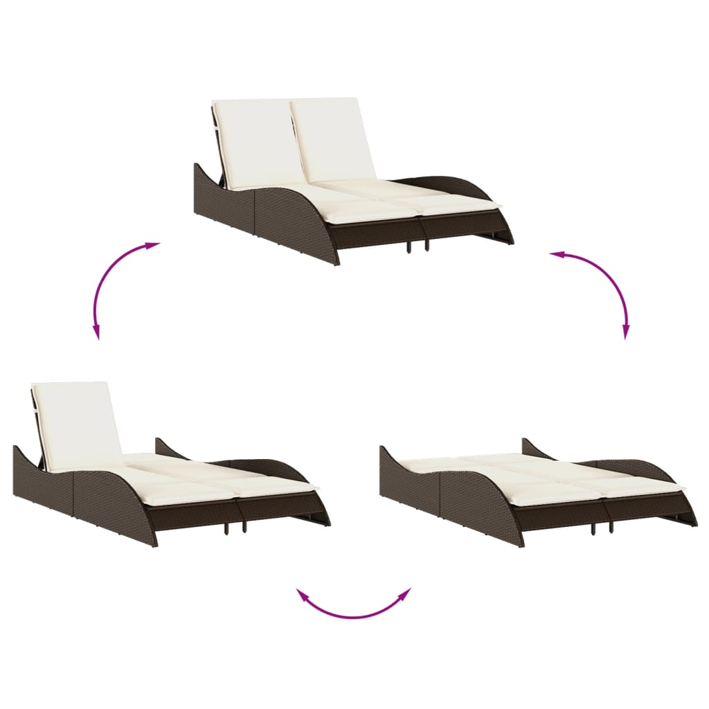 liggestol med hynder 114x205x73 cm polyrattan brun