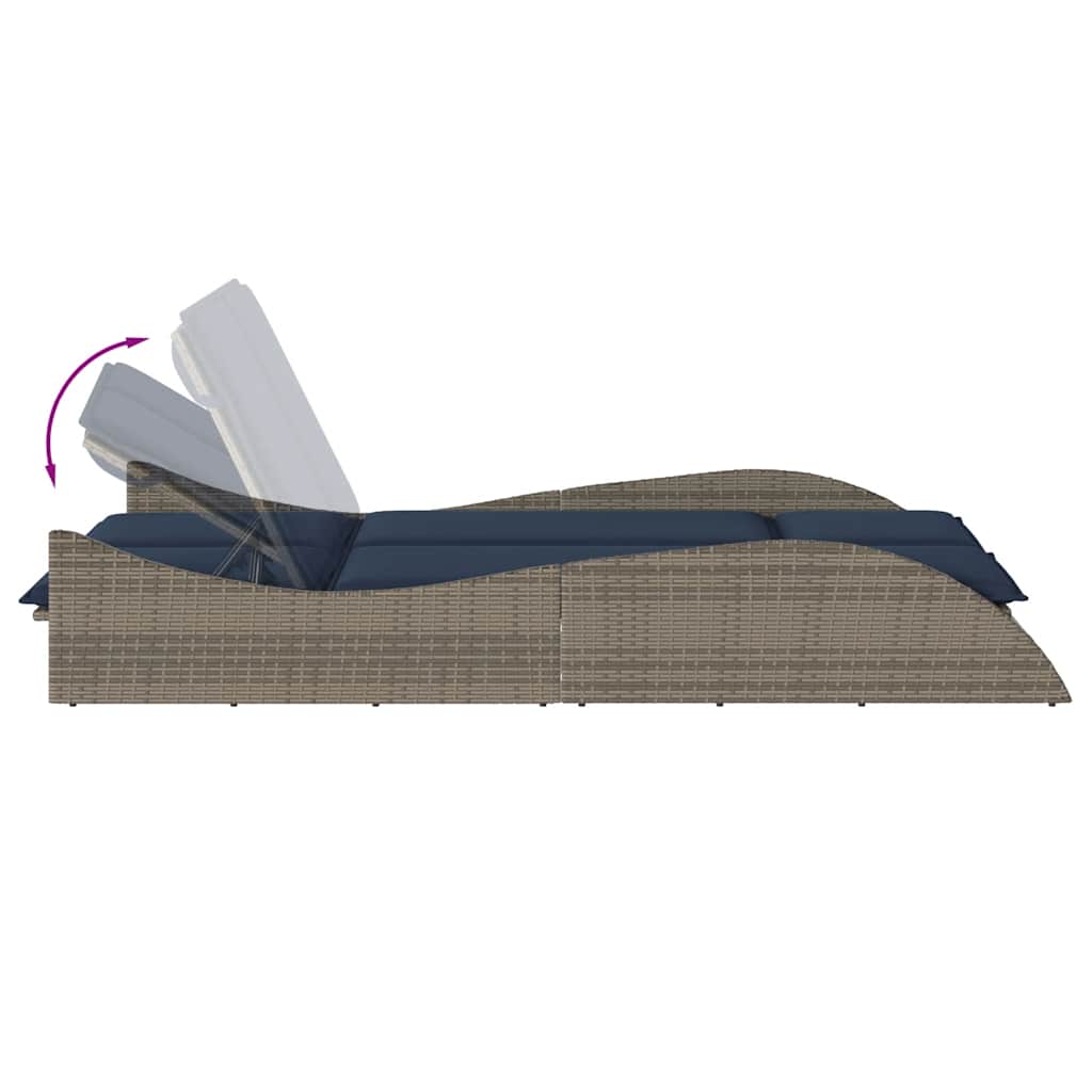 liggestol med hynder grå 114x205x73 cm polyrattan