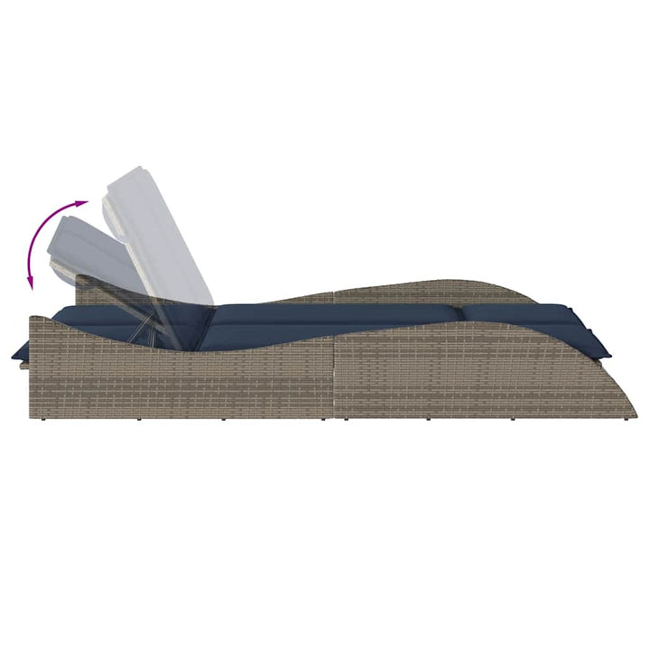 liggestol med hynder grå 114x205x73 cm polyrattan