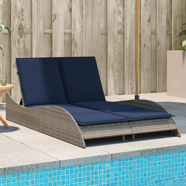 liggestol med hynder grå 114x205x73 cm polyrattan
