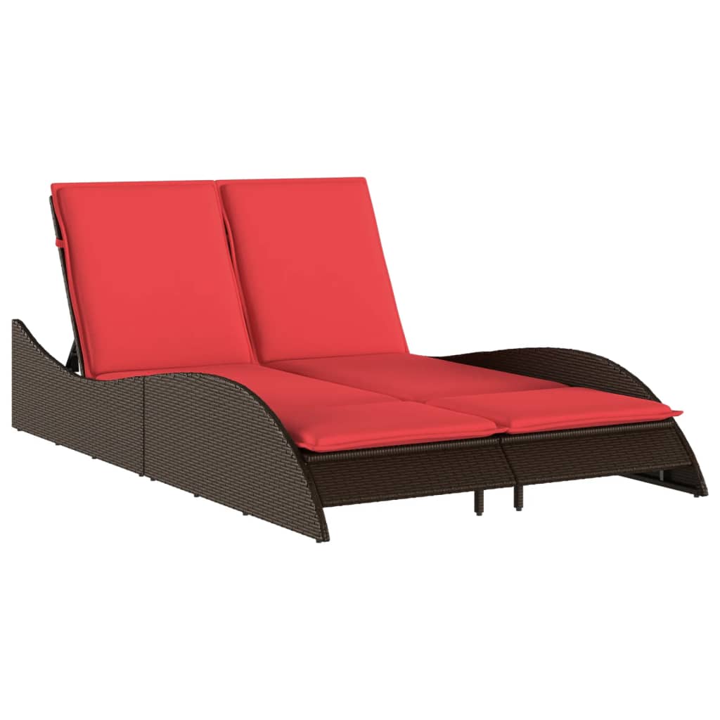 liggestol med hynder brun 114x205x73 cm polyrattan