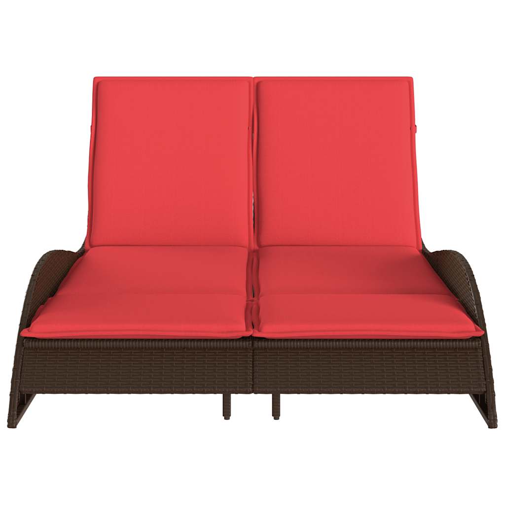 liggestol med hynder brun 114x205x73 cm polyrattan