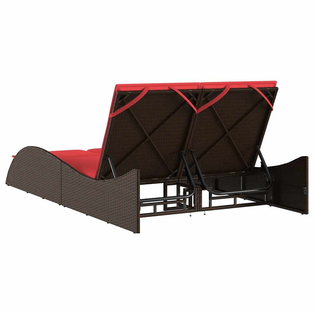 liggestol med hynder brun 114x205x73 cm polyrattan