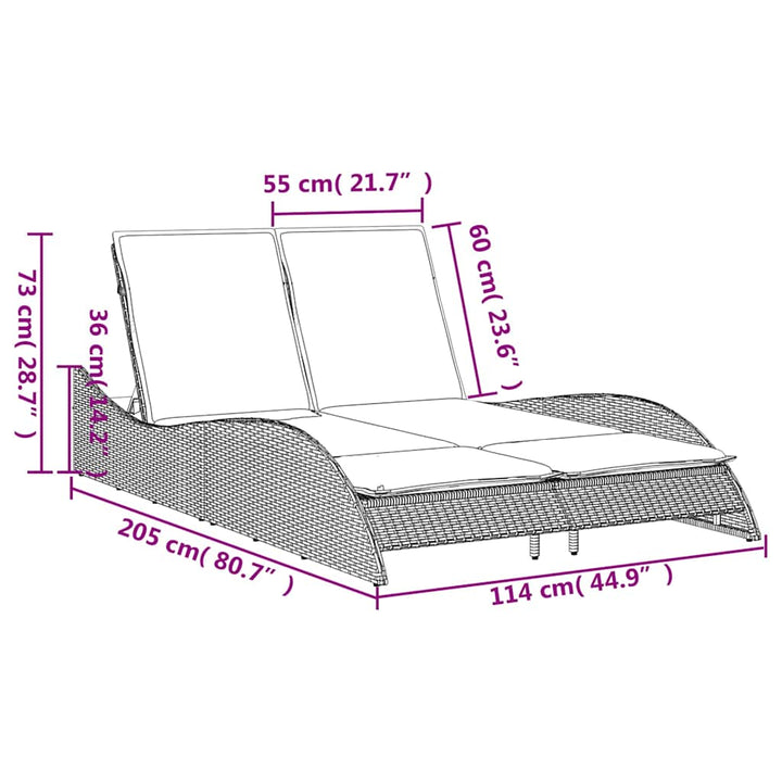liggestol med hynder sort 114x205x73 cm polyrattan