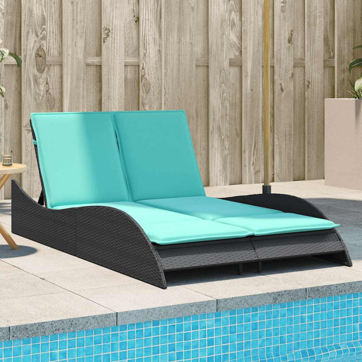 liggestol med hynder sort 114x205x73 cm polyrattan