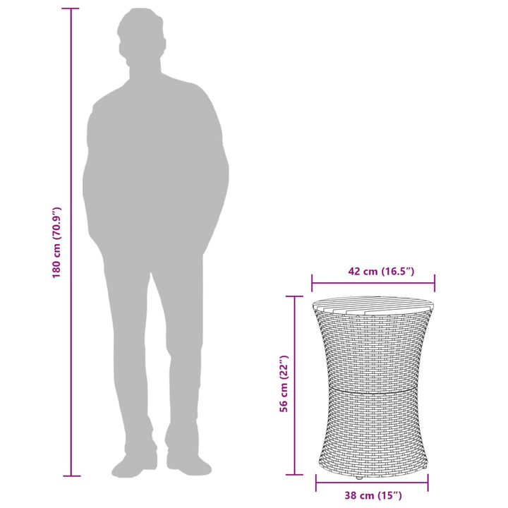 sidebord trommeformet polyrattan og massivt træ grå
