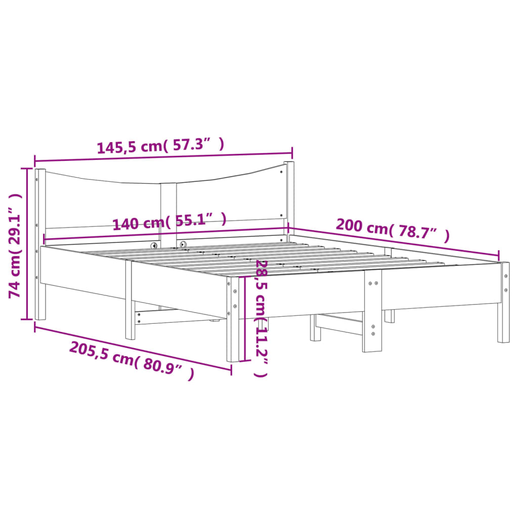 sengeramme uden madras 140x200 cm massivt fyr gyldenbrun