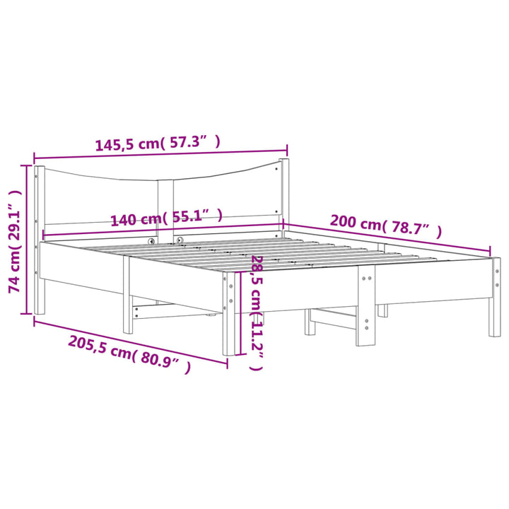 sengeramme uden madras 140x200 cm massivt fyr gyldenbrun