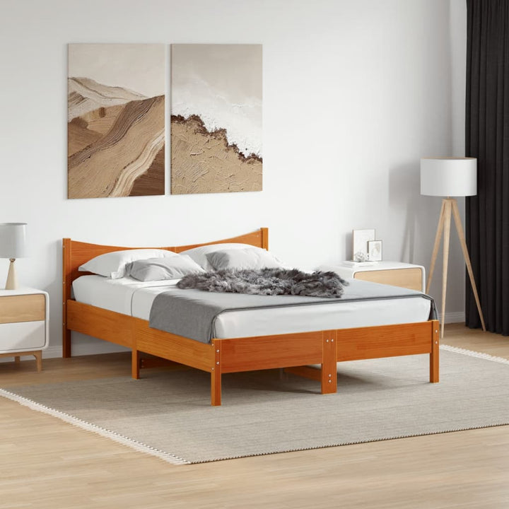 sengeramme uden madras 140x200 cm massivt fyr gyldenbrun