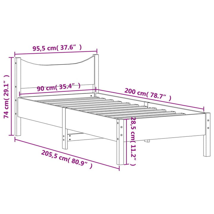 sengeramme uden madras 90x200 cm massivt fyrretræ gyldenbrun