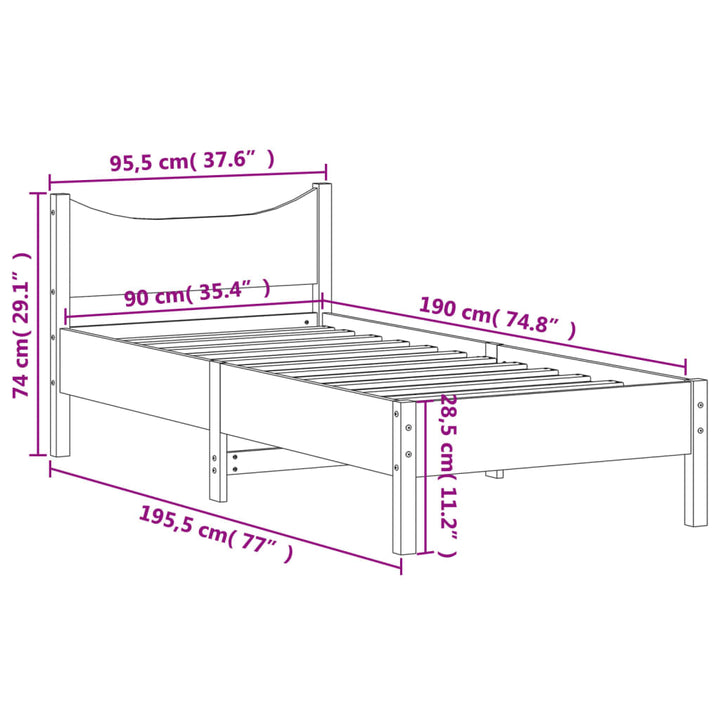 sengeramme uden madras 90x190 cm massivt fyrretræ gyldenbrun