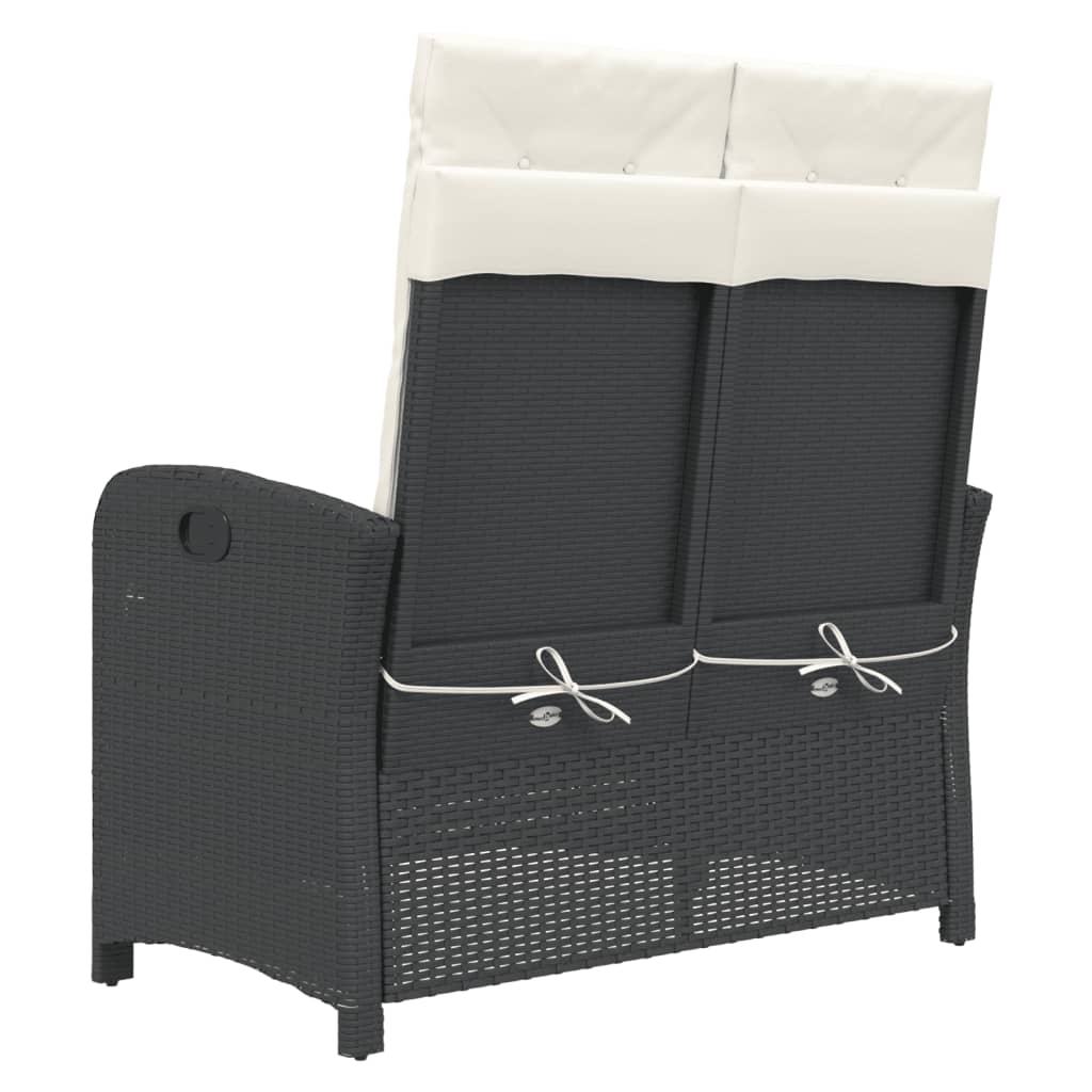 havebænk med hynder og lænefunktion polyrattan sort