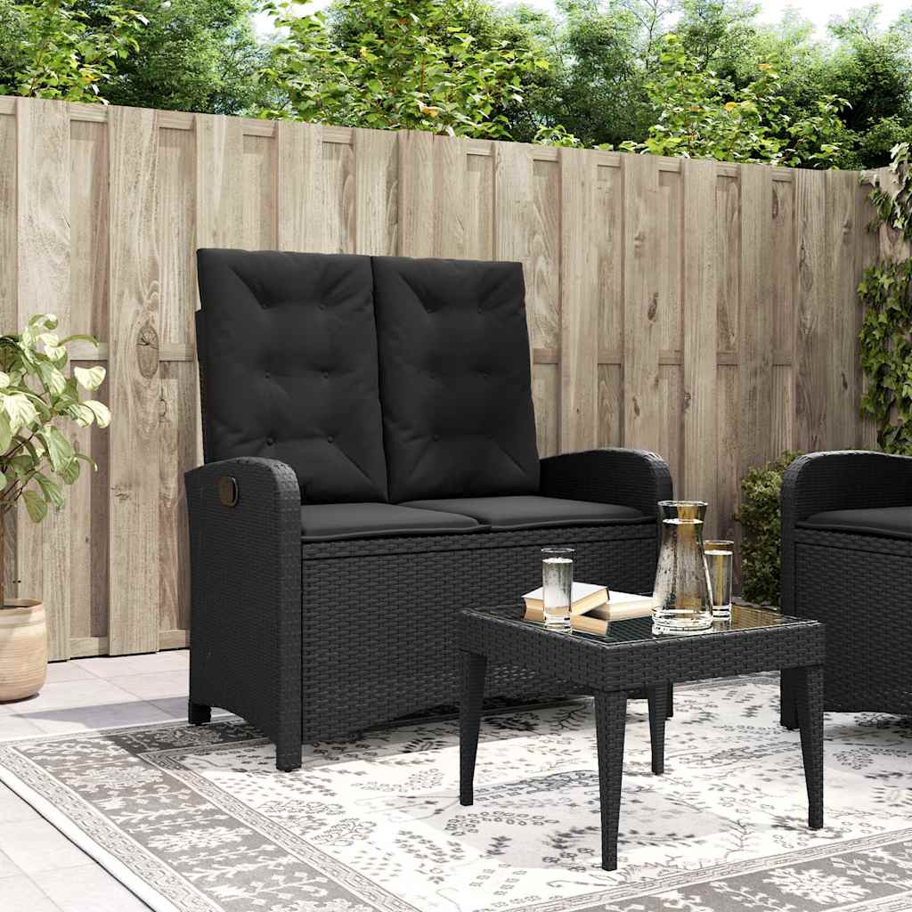 havebænk med hynder og lænefunktion polyrattan sort