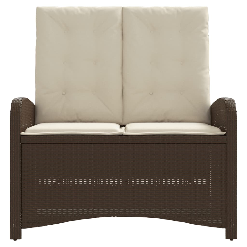 havebænk med hynder og lænefunktion polyrattan brun