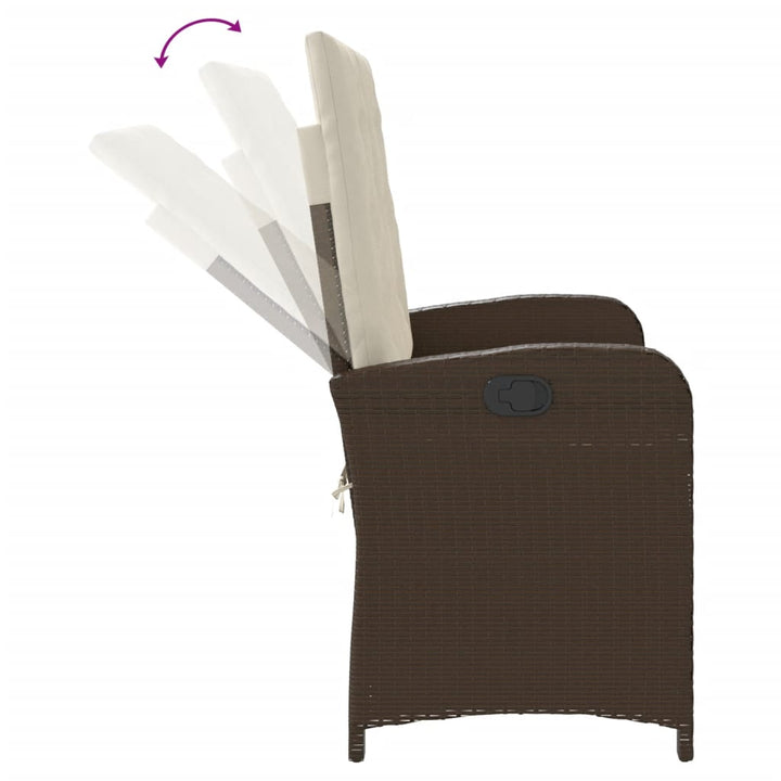 havebænk med hynder og lænefunktion polyrattan brun