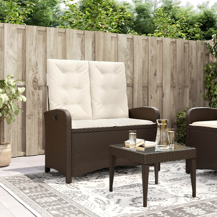 havebænk med hynder og lænefunktion polyrattan brun