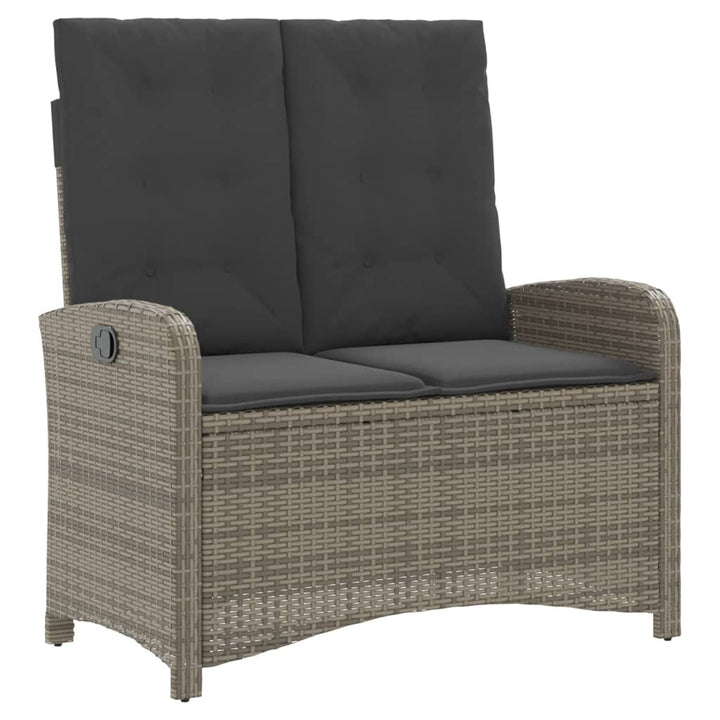 havebænk med hynder og lænefunktion polyrattan grå