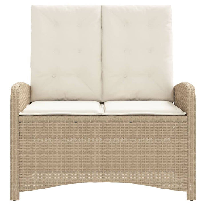 havebænk med hynder og lænefunktion polyrattan beige