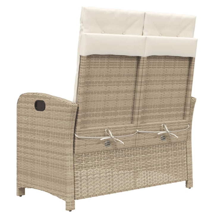 havebænk med hynder og lænefunktion polyrattan beige