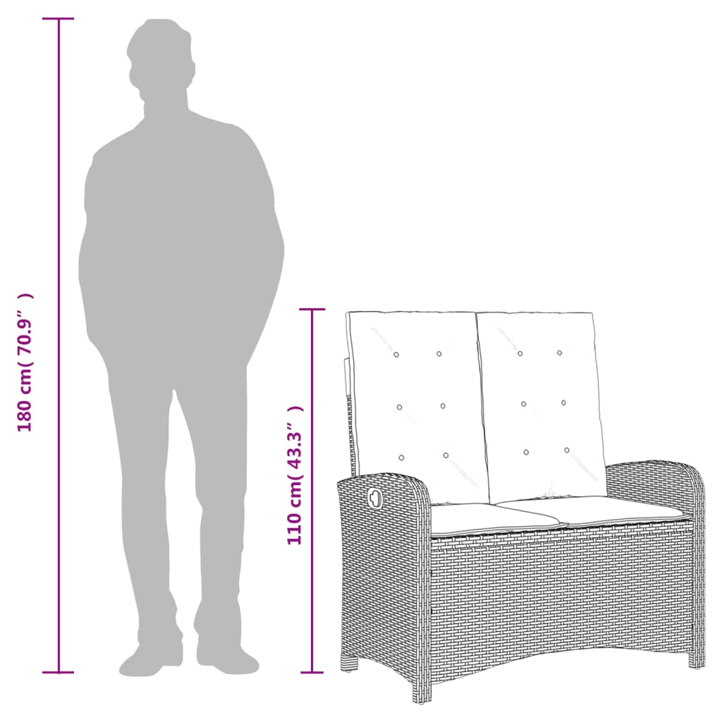 havebænk med hynder og lænefunktion polyrattan beige