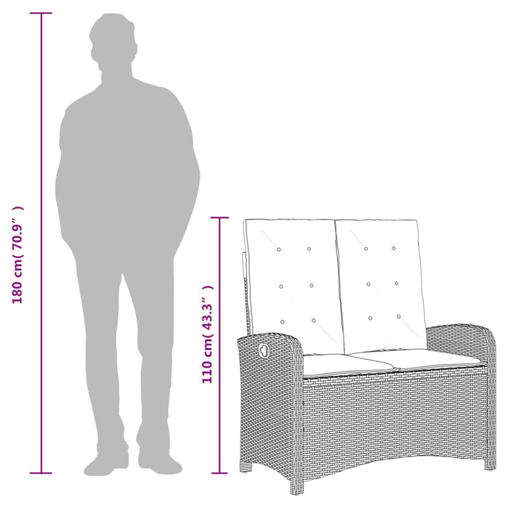 havebænk med hynder og lænefunktion polyrattan beige