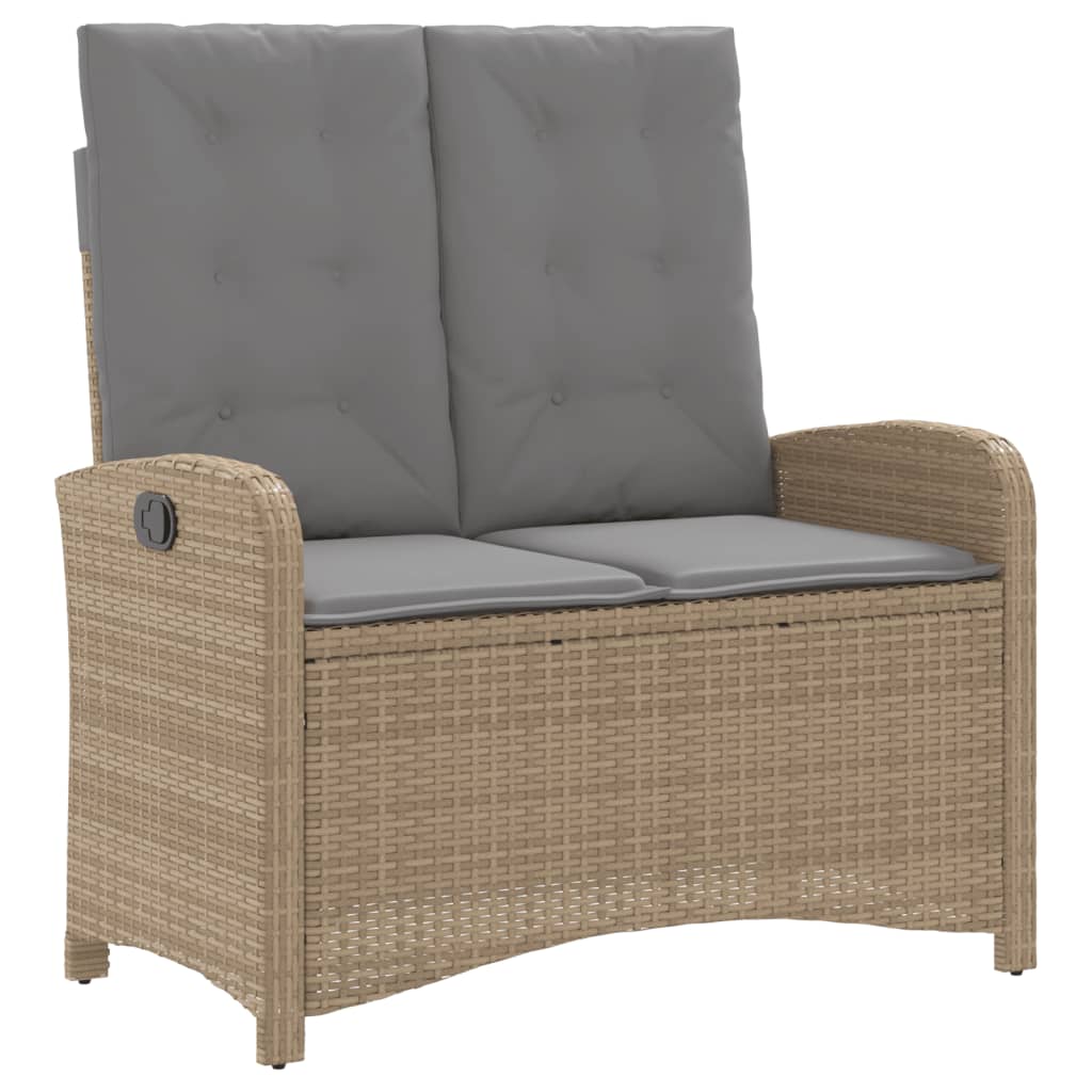 havebænk med hynder og lænefunktion polyrattan beige