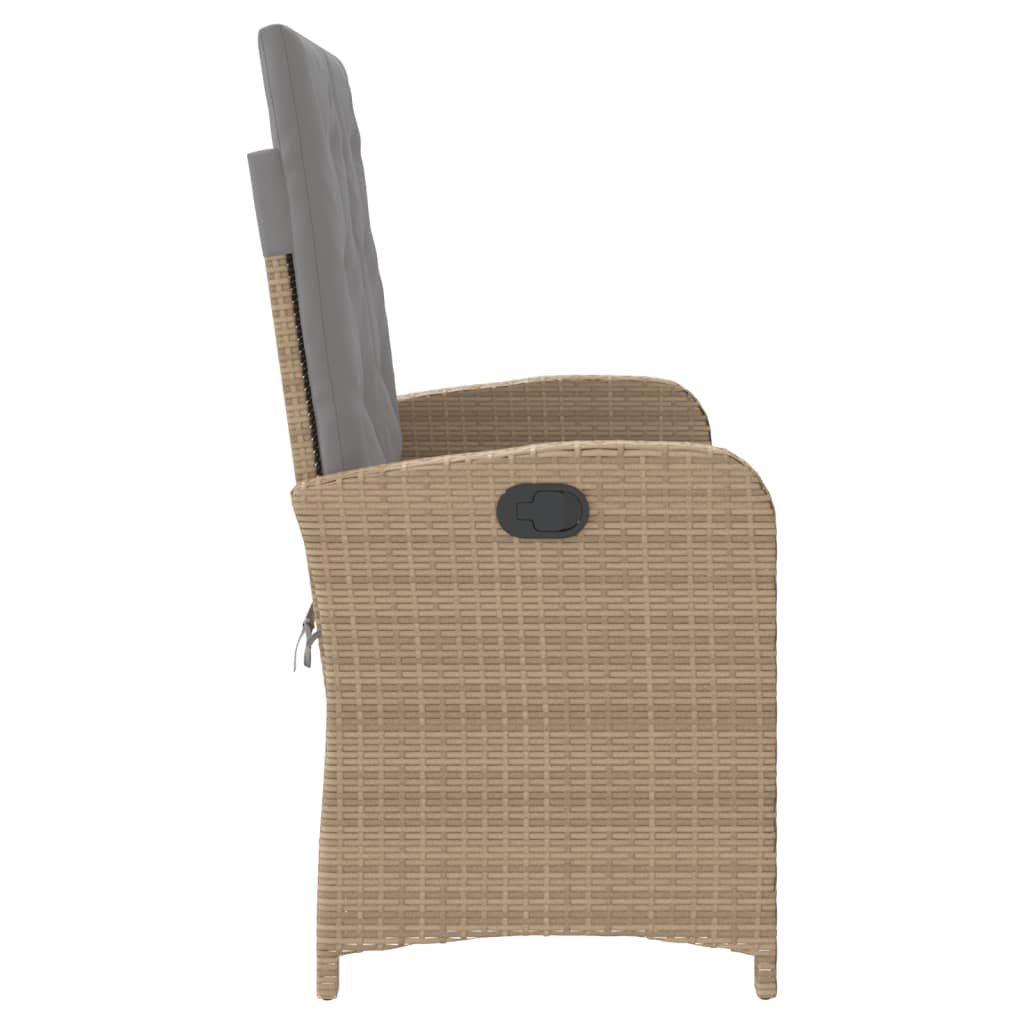 havebænk med hynder og lænefunktion polyrattan beige