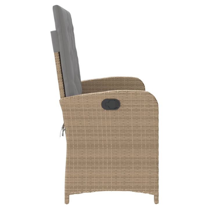 havebænk med hynder og lænefunktion polyrattan beige