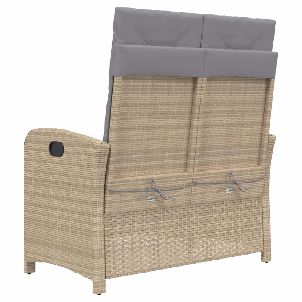 havebænk med hynder og lænefunktion polyrattan beige