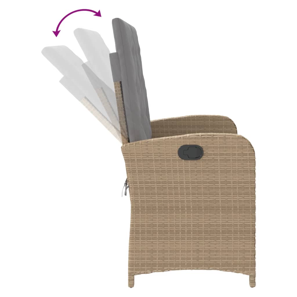 havebænk med hynder og lænefunktion polyrattan beige