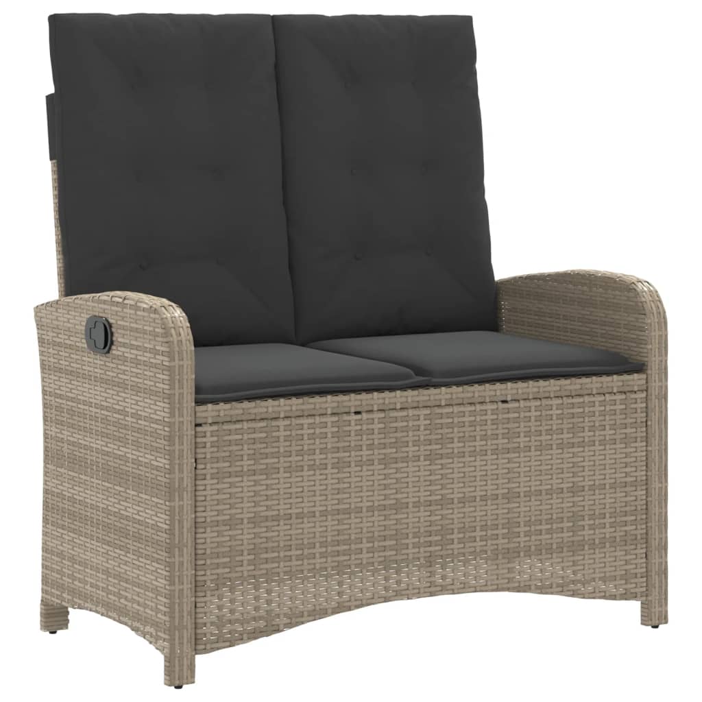 havebænk med hynder og lænefunktion polyrattan lysegrå