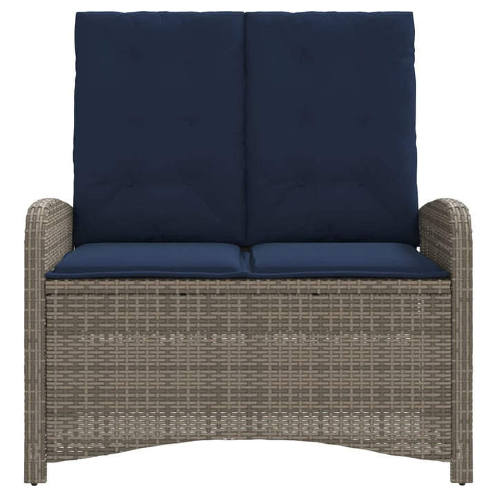 havebænk med hynder og lænefunktion polyrattan grå