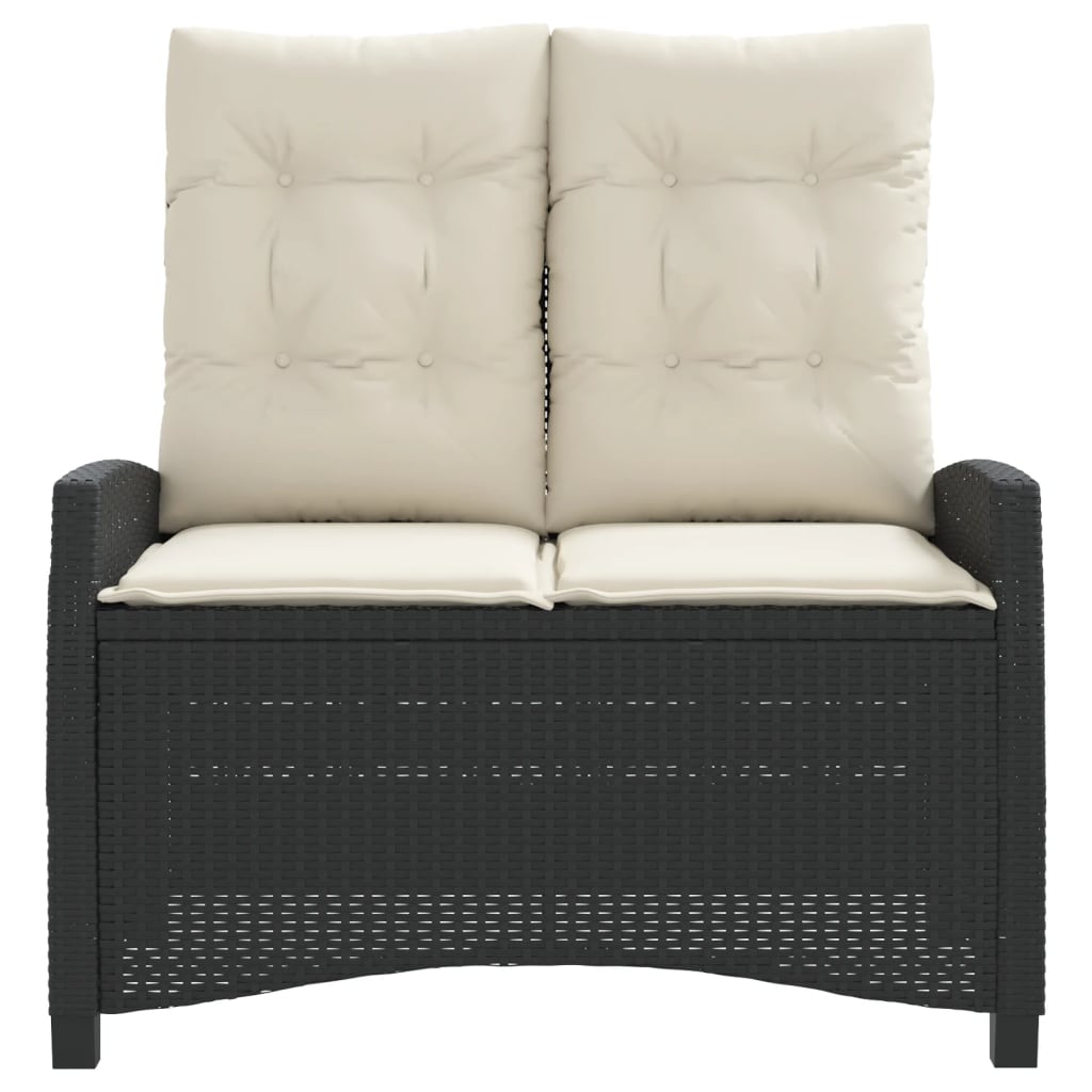 havebænk med hynder og lænefunktion polyrattan sort