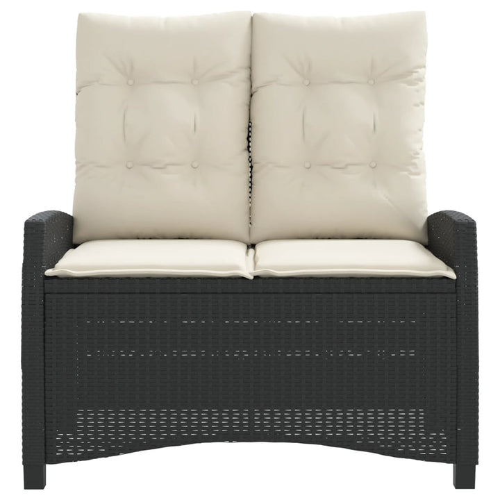 havebænk med hynder og lænefunktion polyrattan sort