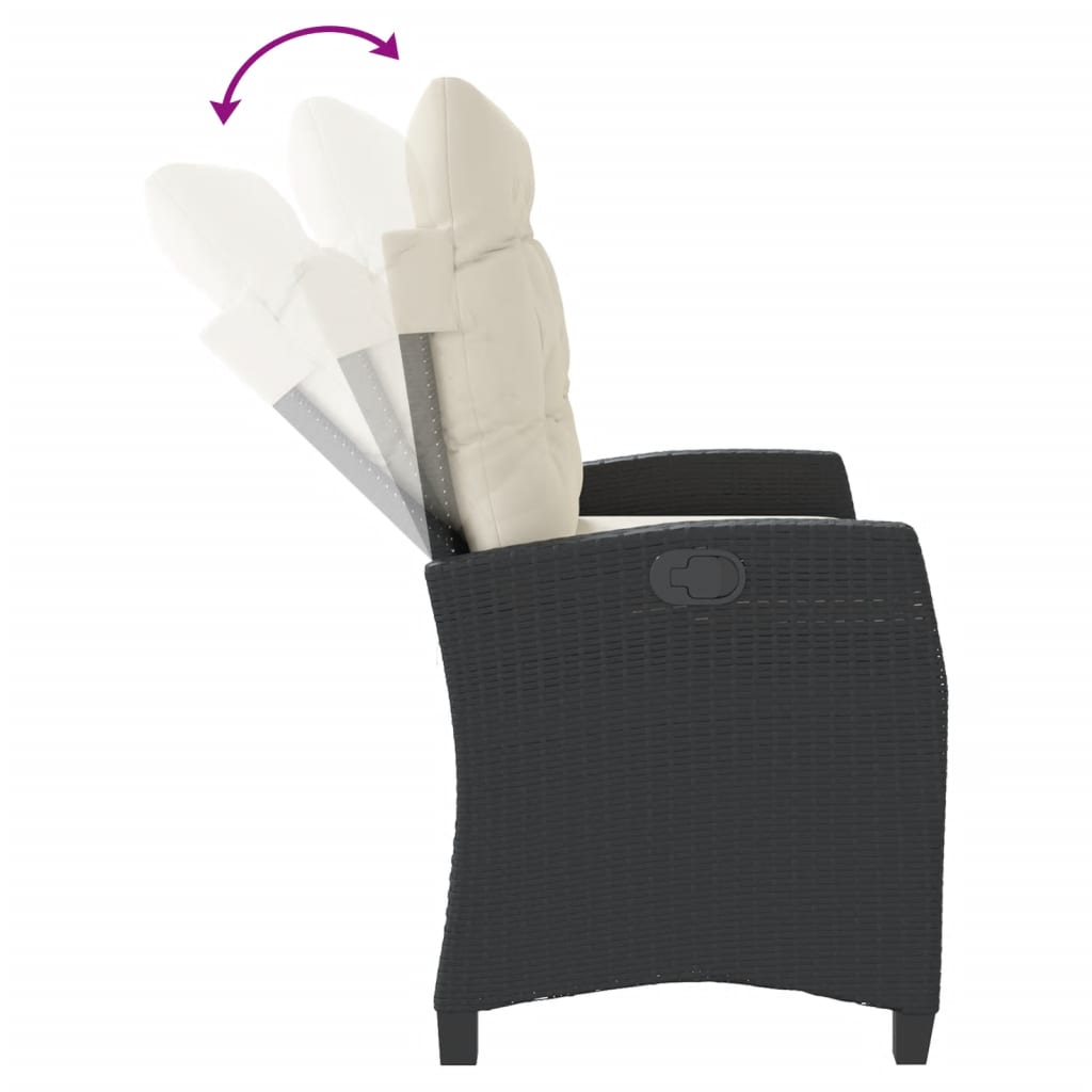 havebænk med hynder og lænefunktion polyrattan sort