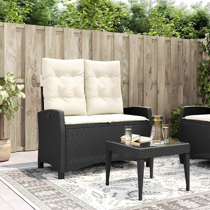 havebænk med hynder og lænefunktion polyrattan sort