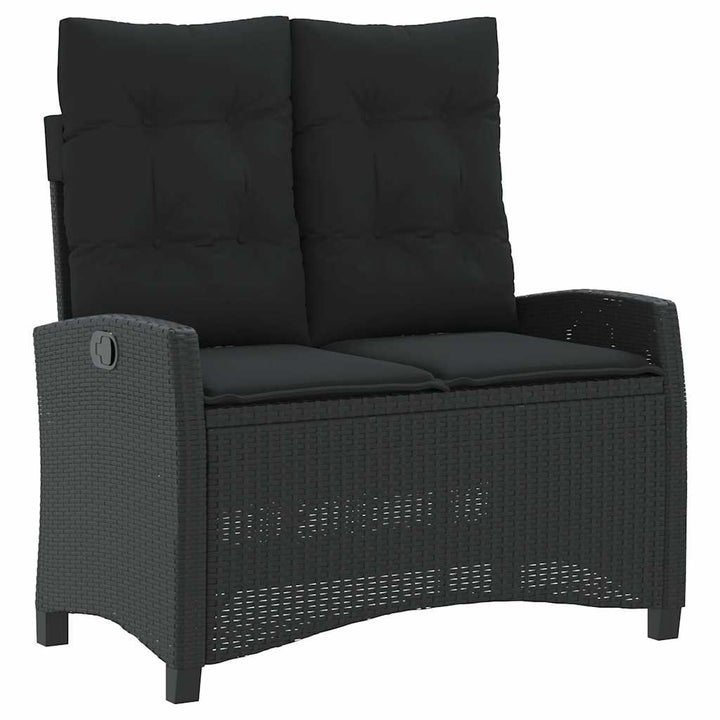 havebænk med hynder og lænefunktion polyrattan sort