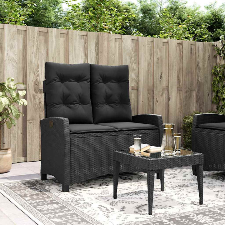 havebænk med hynder og lænefunktion polyrattan sort