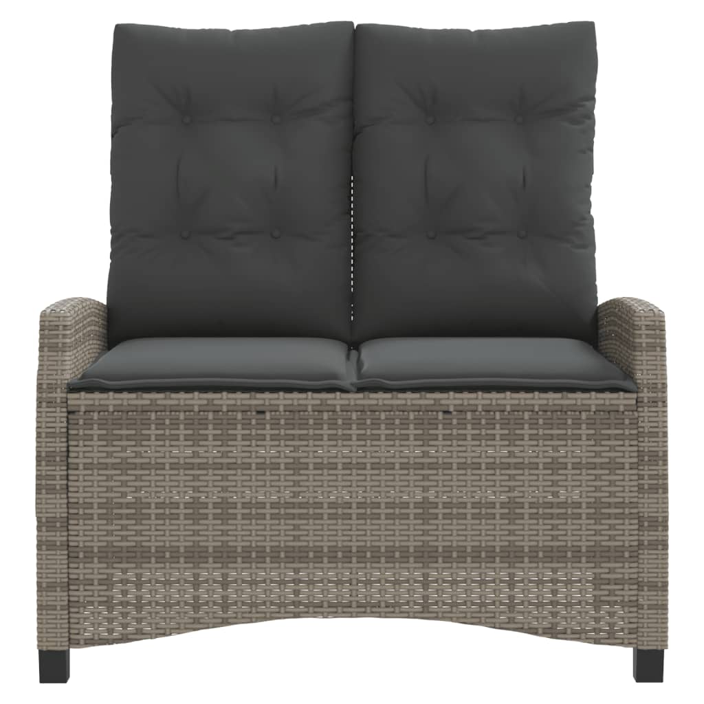 havebænk med hynder og lænefunktion polyrattan grå