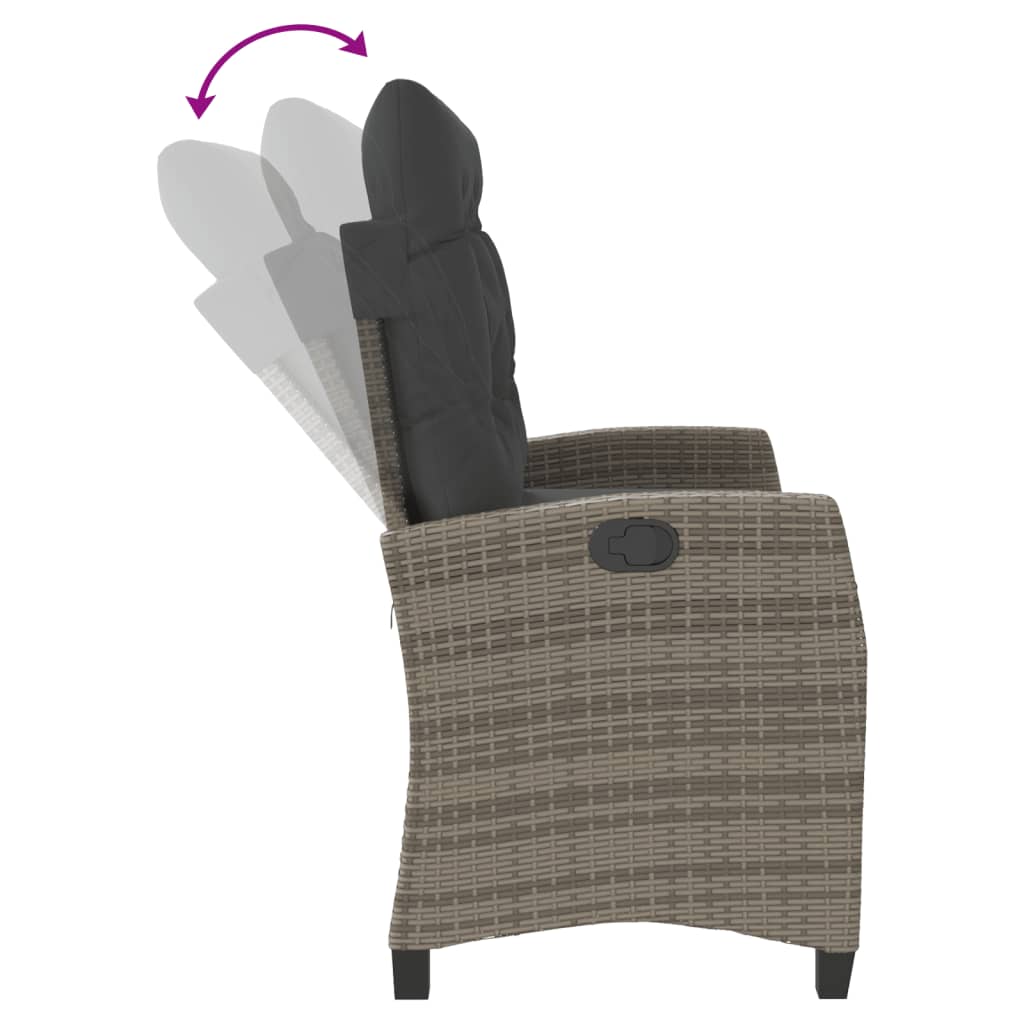 havebænk med hynder og lænefunktion polyrattan grå