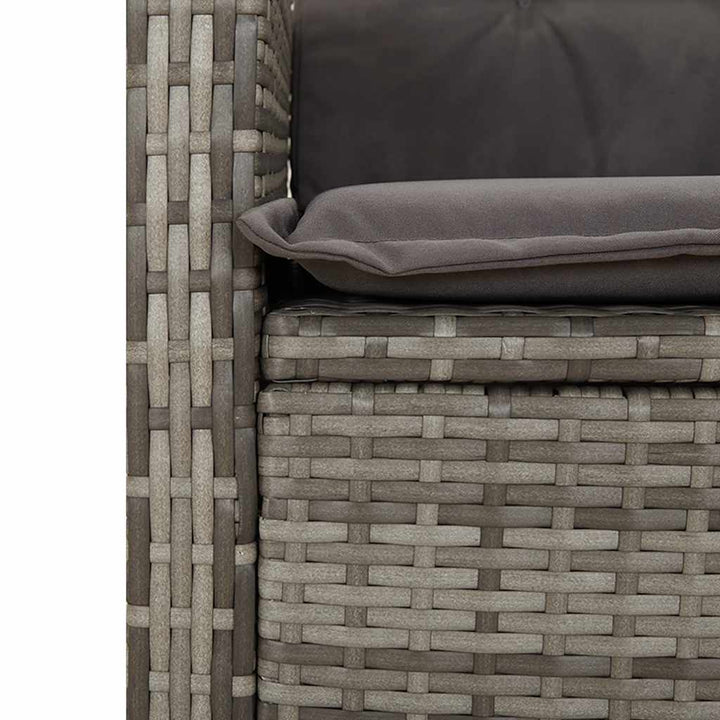 havebænk med hynder og lænefunktion polyrattan grå